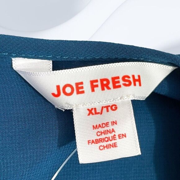 Joe Fresh Womens NWT Blue Lined Sheer Long Sleeve Fadeout Pleat Top Size XL - Picture 10 of 10